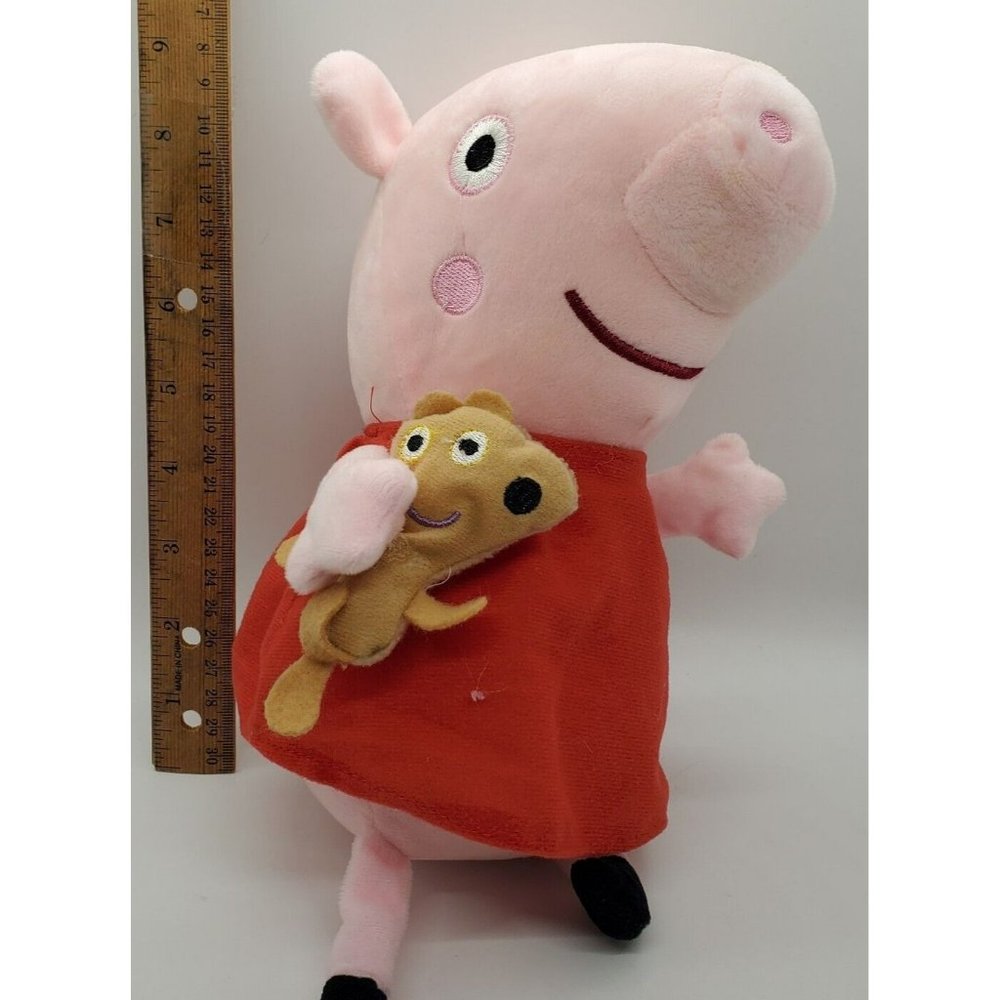 Peppa Pig Plush Toy by TY Beanie Doll 8" Holding Teddy Bear Red Dress